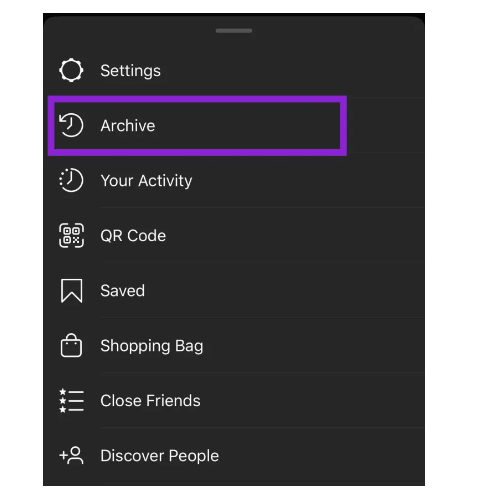 Ekran menu Instagram